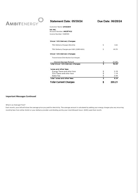 USA Ambit Energy business utility bill Word and PDF template 3 page PSD template